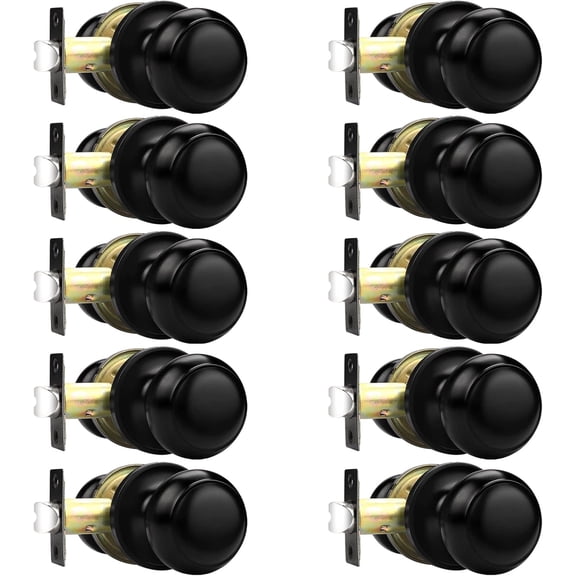 10 Pack Passage Door Knobs, Keyless Interior Door Handles Knobsets in Matte Black, for Hallway and Closet, No Locking, Round Ball Doorknobs