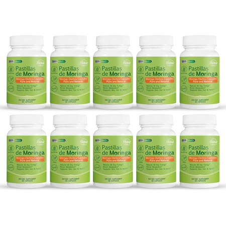 10 Pack Pastillas de Moringa, boost metabolism & supports skin, hair and nails-60 Capsules x10