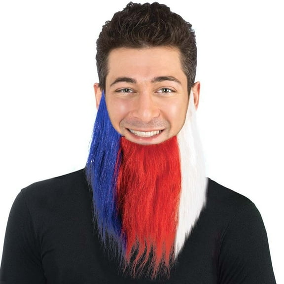 10 Pack Patriotic Long Red, White and Blue Beard, Featuring Vertical Stripes of Fake Beard Hair, Perfect for Parades, Events and Celebrating Your Patriotic Spirit in Style, Bulk