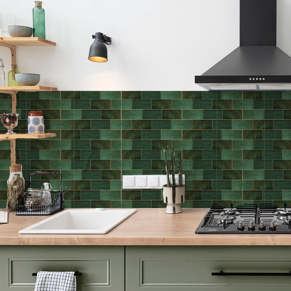 10-Pack Peel and Stick Backsplash Tiles, 7.87"x7.87" Self-Adhesive Wall Tiles, Green Marble Vinyl Waterproof Wall Covering, Kitchen Backsplash Sticker for Renters, Apartment, Hotel, Bathroom, RV