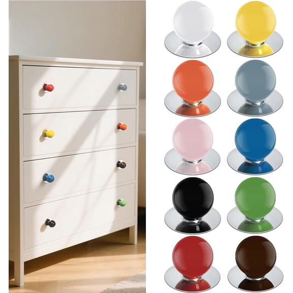 10 Pack Peel and Stick Cabinet Knobs Rainbow Colorful Adhesive Ceramic Handles Ball Adhesive Pulls Stick Dresser Drill-Free Knobs for Cupboard Drawer Door Mirror Cabinet Wardrobe Container