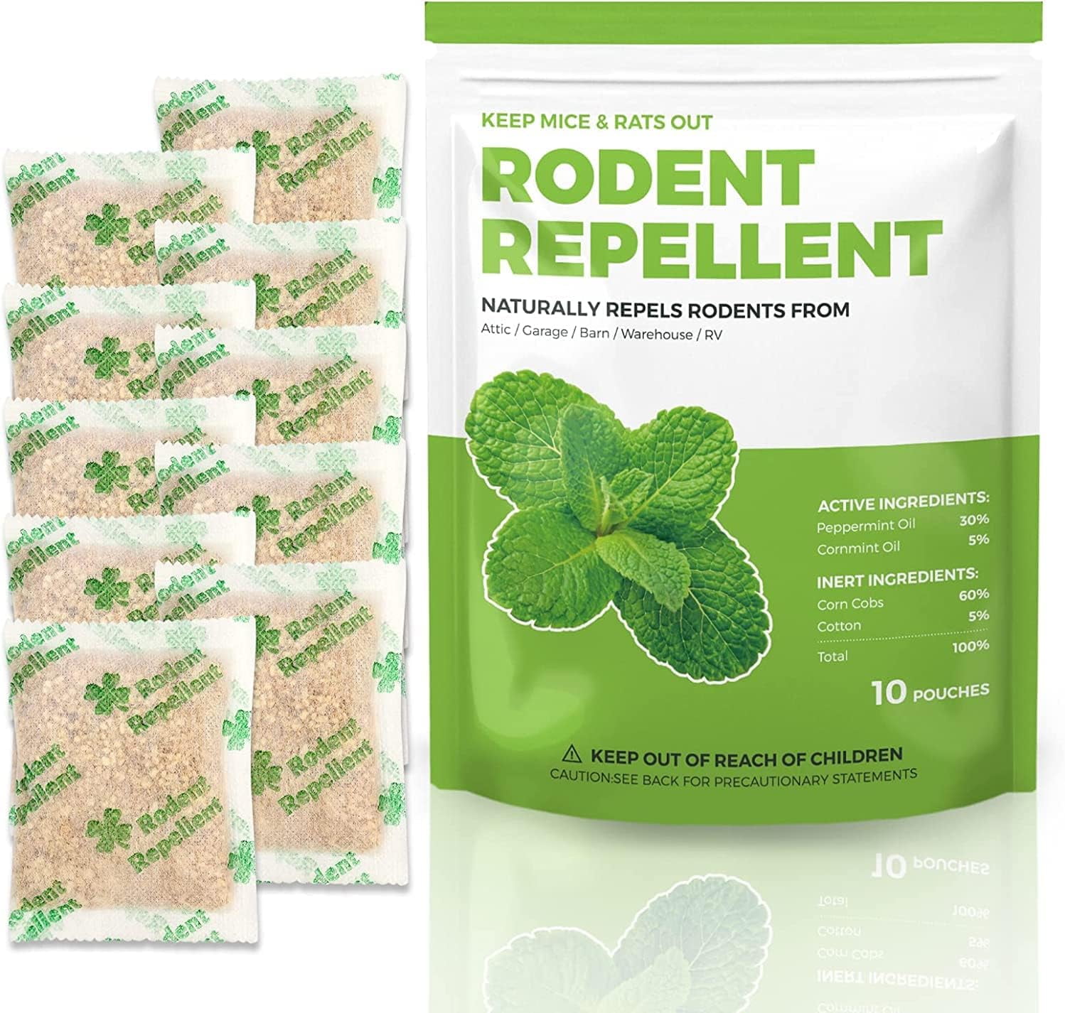10Pack Peppermint Oil Mice Repellent for House Deters Rats, Squirrels & Rodents. Safe Indoor
