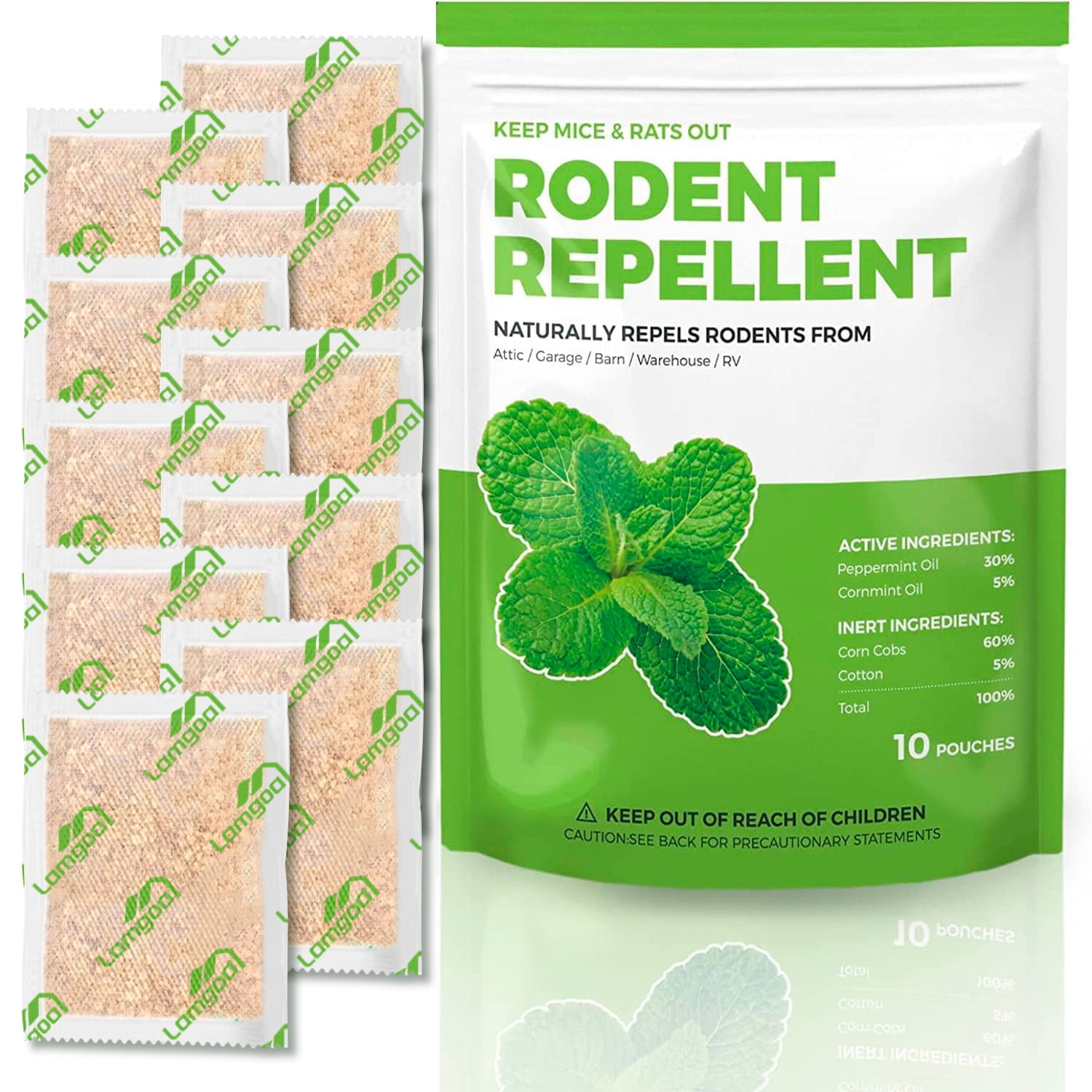 10-Pack Peppermint Oil Mice Repellent for House - Deters Rats, Squirrels & Rodents. Safe Indoor Use Pouches for Effective Pest Control