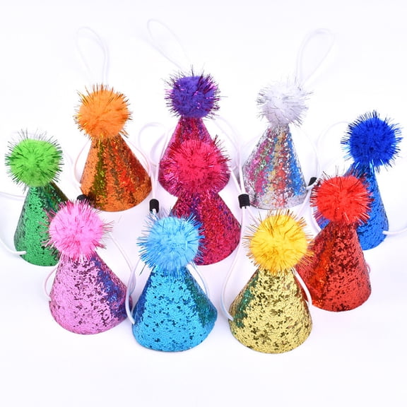 10 Pack Pet Party Hats Adjustable Glitter Headband Accessories For Dogs Cats Stuffed Animals Holiday Birthday Celebration 10PCS