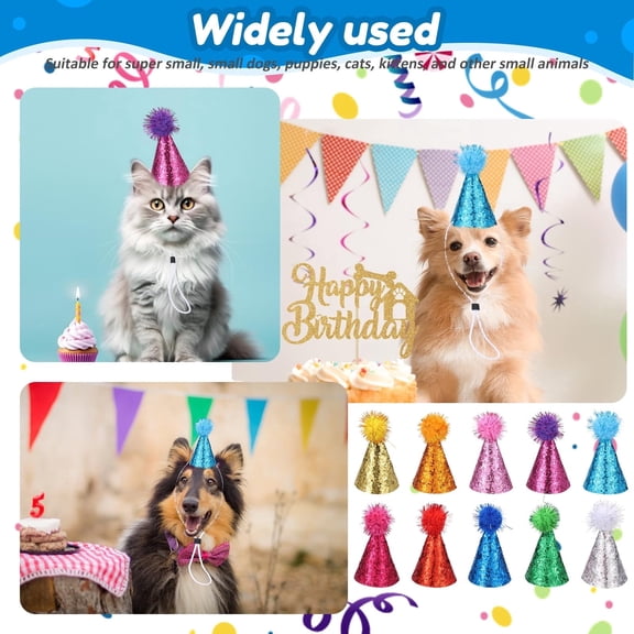 10 Pack Pet Party Hats Adjustable Glitter Headband Accessory For Dogs Cats Stuffed Animals Holiday Celebration 10PCS
