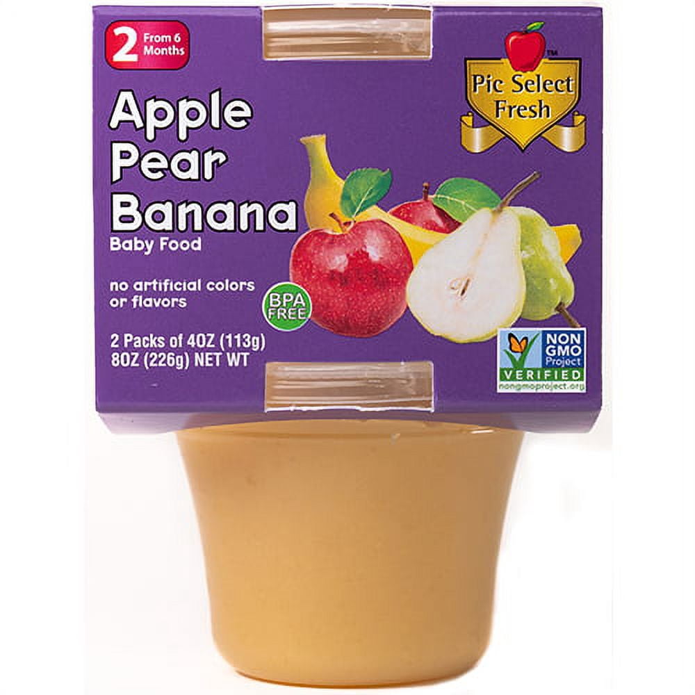 (10 Pack) Pic Select Fresh Baby Food, 2 pack tub, 2nd Stage, Apple Pear Banana, 4oz