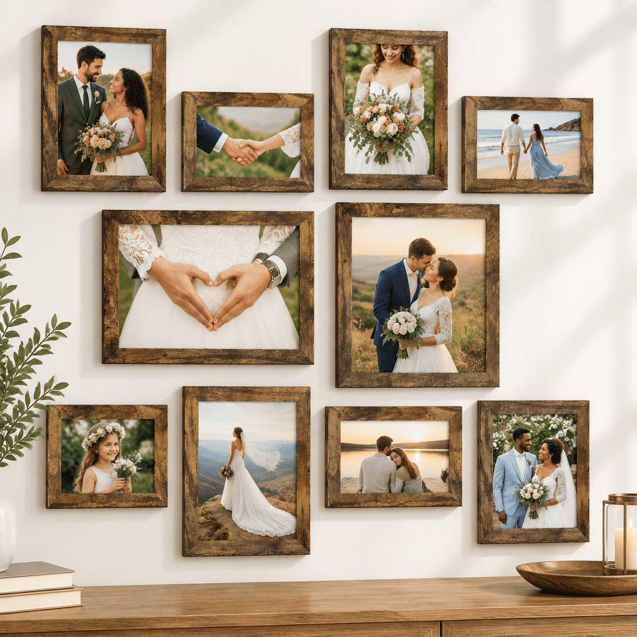 10 Pack Picture Frame Set Rustic Brown Farmhouse Photo Frames for Wall ...