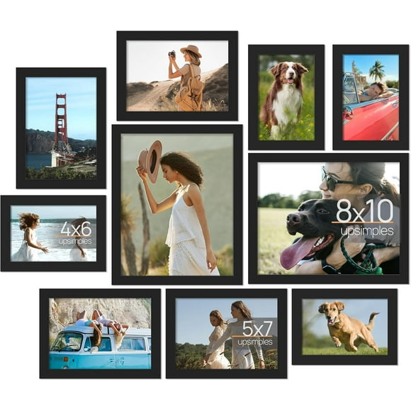 10 Pack Picture Frames Collage Wall Decor, Gallery Wall Frame Set for Wall Mounting or Tabletop Display, Multi Sizes Including 8x10, 5x7, 4x6 Family Photo Frames, Black