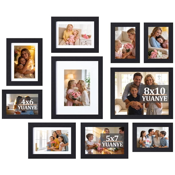10 Pack Picture Frames Collage Wall Decor, Gallery Frame Set for Wall Mounting or Tabletop Display, Photo Gallery Frame Set for Family, Including 2pcs 8x10, 4pcs 5x7, 4pcs 4x6, Black