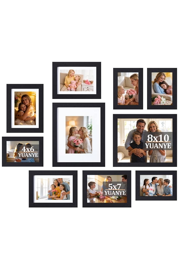 10 Pack Picture Frames Collage Wall Decor, Gallery Frame Set for Wall Mounting or Tabletop Display, Photo Gallery Frame Set for Family, Including 2pcs 8x10, 4pcs 5x7, 4pcs 4x6, Black