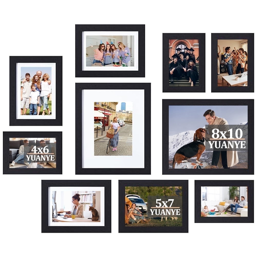 10 Pack Picture Frames Collage Wall Decor, Gallery Wall Frame Set for Wall or Tabletop Display, Multi Sizes with Two 8x10, Four 5x7, and Four 4x6 Photo Frames, Black