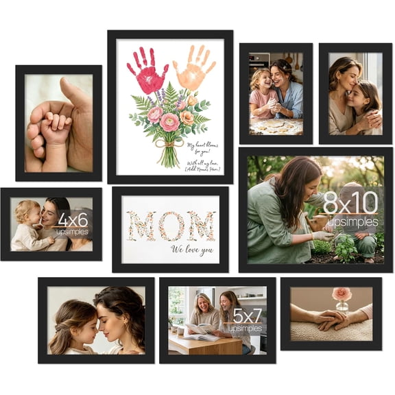 10 Pack Picture Frames Collage Wall Decor for Mounting or Tabletop Display, Photo Gallery Frame Set for Family, Multi Sizes Including 8x10, 5x7, 4x6, Black