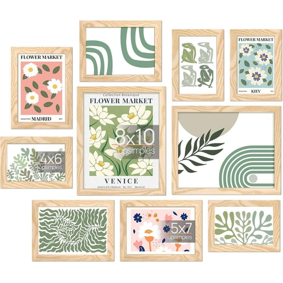 10 Pack Picture Frames Collage Wall Decor for Mounting or Tabletop Display, Photo Gallery Frame Set for Family, Multi Sizes Including 8x10, 5x7, 4x6, Natural