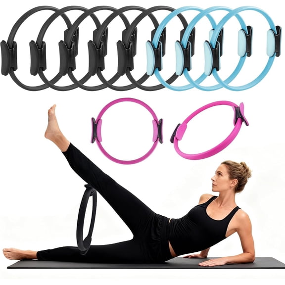 10 Pack Pilates Ring 15 Inch Magic Circle Bulk Set for Yoga and Fitness, Lightweight Portable Resistance Rings for Full  Toning, Core Workout and Strength  (5 Black, 3 Blue, 2 )