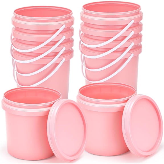 10 Pack Pink 1 Gallon Plastic Bucket with Handle and Lid Food Storage Bucket Containers All Purpose Pail