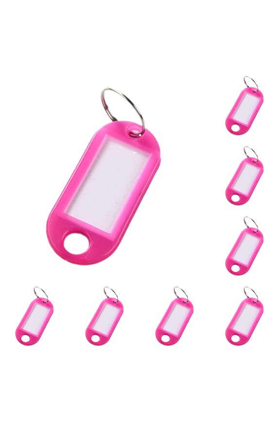 10 Pack Pink Plastic Key Tags, Clear Window Reusable Key Identifier Labels with Split Ring, Waterproof Durable Flexible Keychain Tags for Keys, USB Drive, Luggage, Home Office Hotel Organization
