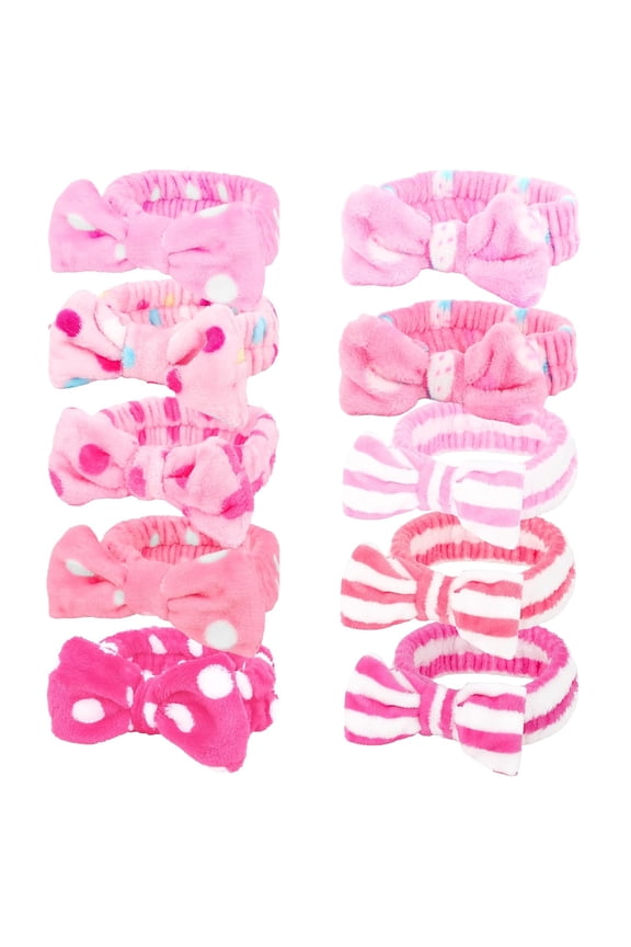 10 Pack Pink Skincare Headbands Set for Women Girls Spa Headband for Washing Face Bulk Valentines Day Party Favor & Gift Set Multiple Color