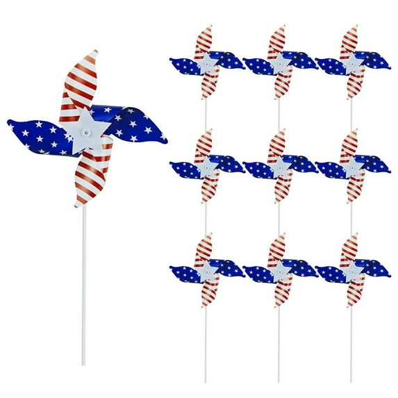10 Pack Pinwheels Patriotic Decorations, American Flag On Stick Wind Spinners With Stake For Independence Day, Memorial Day Julys Of 4th Party Supplies