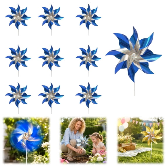 10 Pack Pinwheels for Yard and Garden, Reflective Pinwheels Bird Deterrents for Outside Wind Mill for Yard Garden Outdoor Bird Deterrent Devices for Patio Farm Orchard Silver Floral,7.48x15.55in