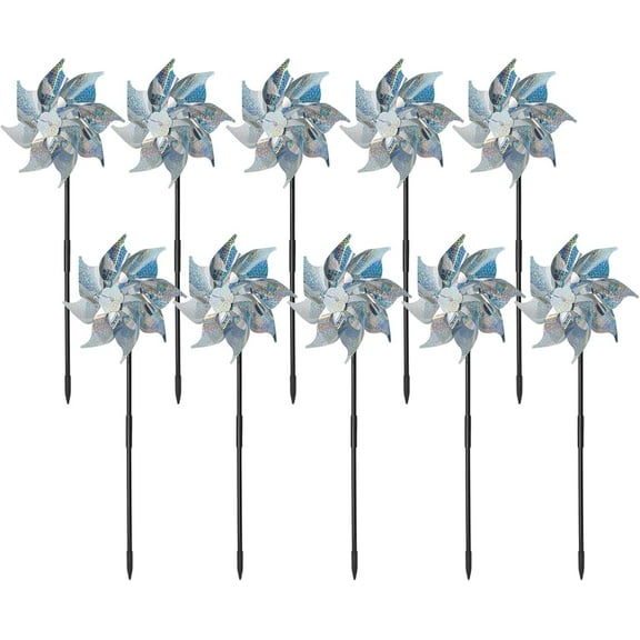 10 Pack Pinwheels for Yard and Garden Silver Wind Spinners & Whirligigs, Outdoor Decorative Pin Wheels for Lawn, Patio Weather-Resistant Garden Pinwheels and Windmill Wind Spinners