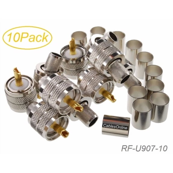 10 Pack Pl259 Solder Brass Connector Plug W/ Reducer For Rg8X Coaxial Coax Cable
