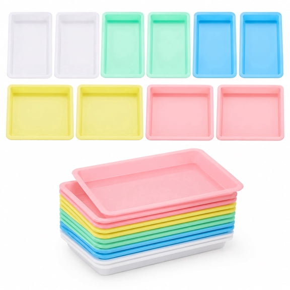 10 Pack Plastic Art Trays, 5 Colors Colorful Activity Craft Tray, Stackable Serving Organizer for Kids Classroom DIY Projects, Painting, Beads 9.6 x 7.2in