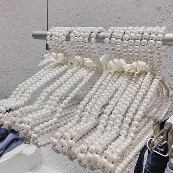 10 Pack Plastic  Beaded Bow Clothes Dress Coat Hangers Closet Coat Storage Organizer, 16 Inches Width (Pink)