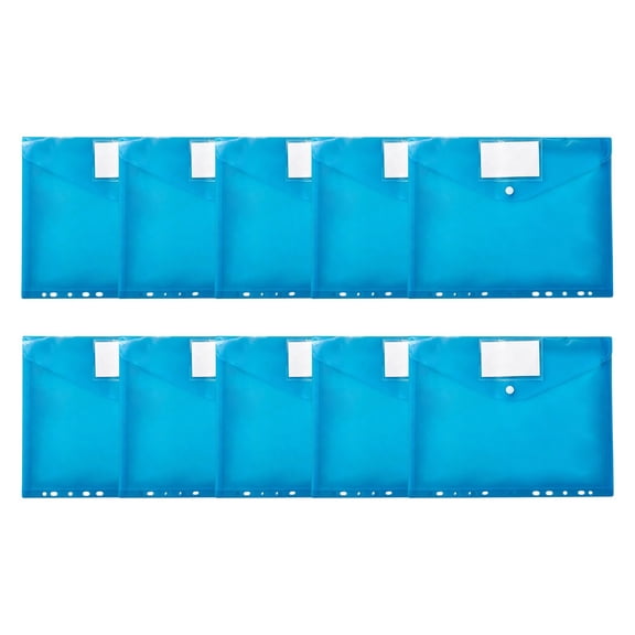 10 Pack Plastic Binder Pockets, Universal 3 Ring Binder Envelopes 12.99x9.84 In, Snap Closure & Label Slot Loose Leaf Pouches, Translucent Blue