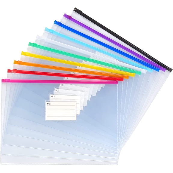 10 Pack Plastic Envelope Poly Zip Envelop Plastic Envelopes Files Zipper Folders, A4 Size, Letter Size, for School Office Supplies, 10 Color (13x9.25)