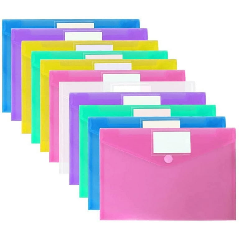 EOOUT 24pcs Poly Zip Envelope File Bag Bill Bag Pencil Case, 9 x 4.7 Inches, 10Color Zippers, for A6 Size Files, for School, Office