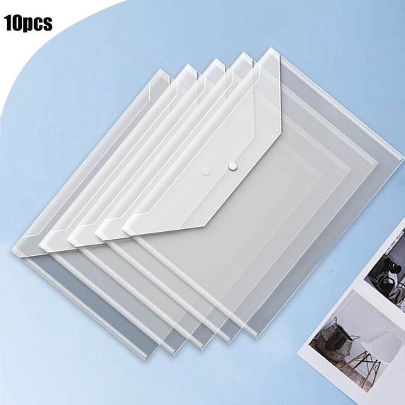 10 Pack Plastic Envelopes Poly Envelopes with Snap Closure Clear Document Folders A4 Size for Office School Home Organization