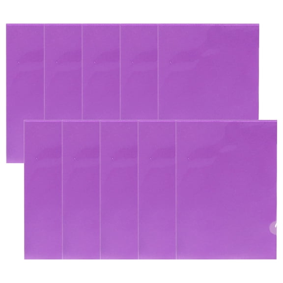 10 Pack Plastic L-Shaped File Folders, Letter Size Clear Project Pockets (12.2 x 8.66 in), Heavy Duty Document Sleeves with Thumb Cutout, Purple