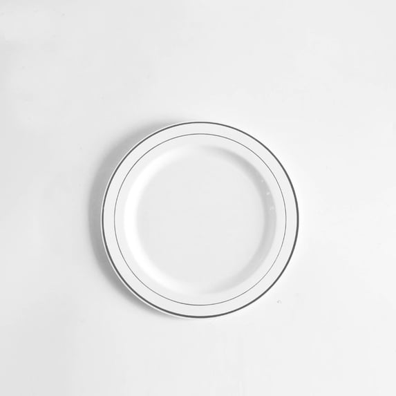 10-Pack Plastic Plates Set, Disposable Dinner and Salad Plates with Silver Edge, Elegant for Weddings, Parties, and Holiday Supplies, Sturdy Tableware,6.3 Inch