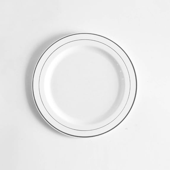 10-Pack Plastic Plates Set, Disposable Dinner and Salad Plates with Silver Edge, Elegant for Weddings, Parties, and Holiday Supplies, Sturdy Tableware,7.5 Inch