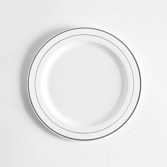 10-Pack Plastic Plates Set, Disposable Dinner and Salad Plates with Silver Edge, Elegant for Weddings, Parties, and Holiday Supplies, Sturdy Tableware,9 Inch