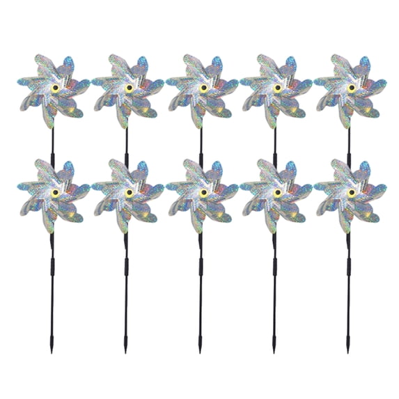 10 Pack Plastic Reflective Pinwheel Spinner Toy with Rounded Blades,Outdoor Garden Yard Decoration Rainbow Windmill Party Favor Birthday Gift 7 Blades 20 Inch