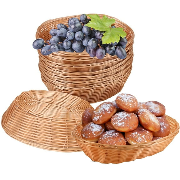 10 Pack Plastic Small Gift Baskets,Empty Bread Basket 8.66 x 6.69 x 2.36 Inch Food Storage Basket Bulk,Plastic Wicker Baskets Bin for Kitchen Serving, Centerpiece Display, Christmas Gifts, Brown