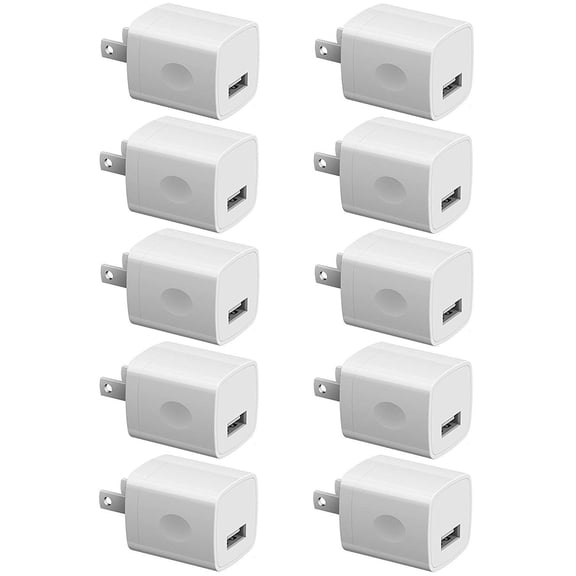 [10-Pack] Portable Travel USB 5V Wall Charger Universal Power Adapter - White (New, Bulk Packaging)