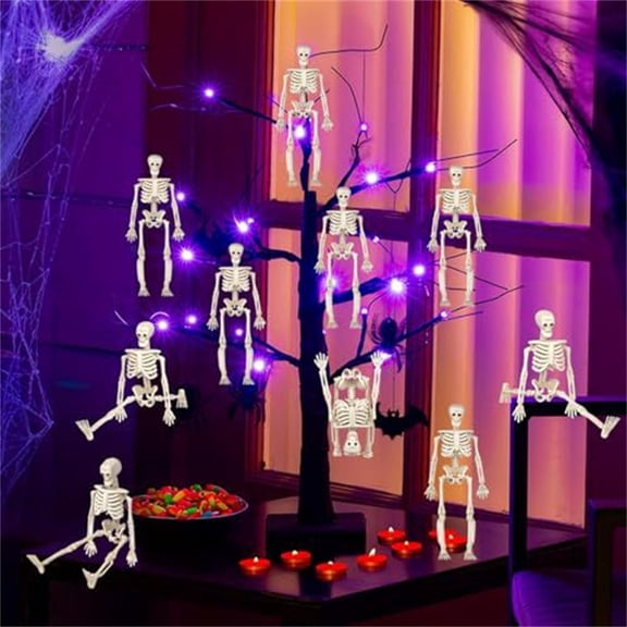 10 Pack Poseable Mini Skeleton Decorations 6 Inch Halloween Skeleton Figures with Twine for DIY Crafts Haunted House Party Props