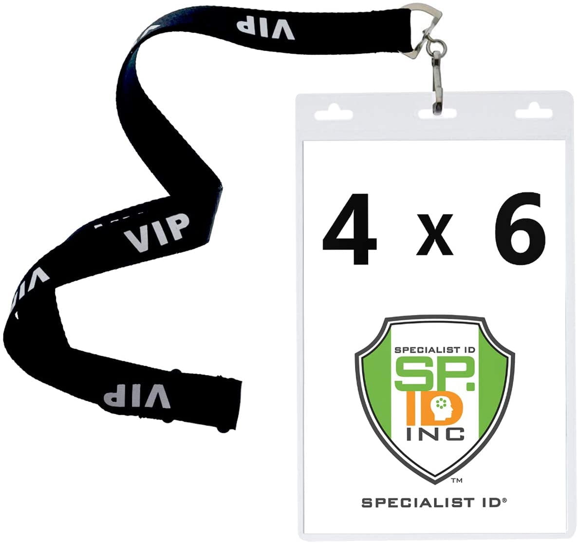 10 Pack - Premium 4X6 Badge Holder with Lanyard - Heavy Duty Extra Large Badge & Credential Holders with VIP Lanyards - for Special Events and 4 x 6 Tickets by Specialist ID (Black VIP)