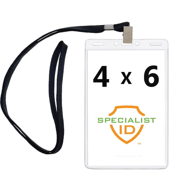 10 Pack - Premium 4X6 Inch Extra Large Badge & Credential Holders with Lanyards - for Special Events and 4 x 6 Tickets by Specialist ID (Black)