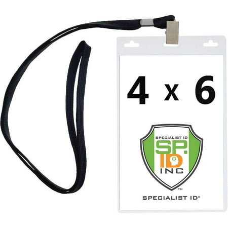 10 Pack - Premium 4X6 Inch Extra Large Badge & Credential Holders with Lanyards - for Special Events and 4 x 6 Tickets by Specialist ID (Black)