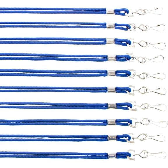 10 Pack Premium Round ID Badge Holder Lanyards - 36" Non-Breakaway Heavy Duty Rope Cord & Metal Swivel J Hook Clip (Royal Blue)