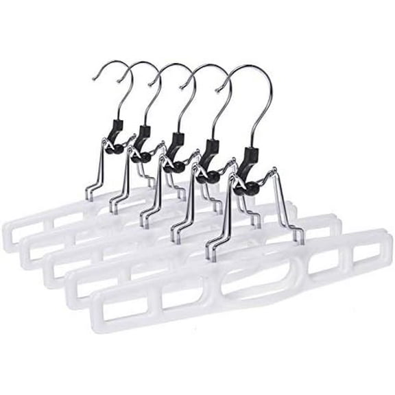 10 Pack Premium Skirt Hangers - Thin Space Saving Pant Hangers Set with Clamp, Shorts Hangers with Heavy Duty Locking Clasp, Multipurpose Jean Hangers Set - White