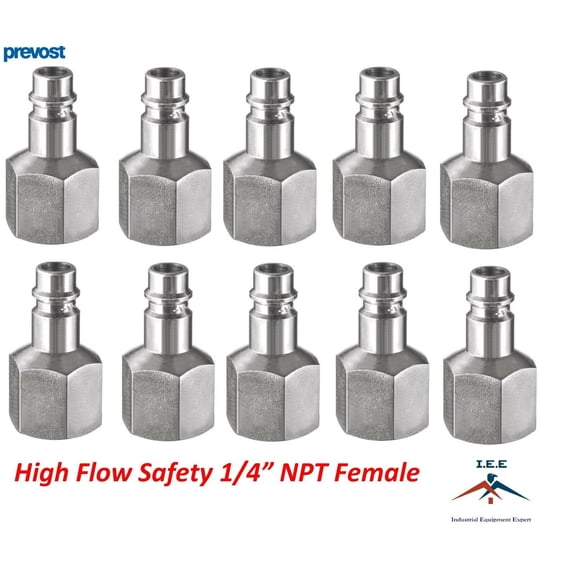 10 Pack Prevost 1/4" NPT High Flow Safety Tapered Female Thread Plug ERP 076201
