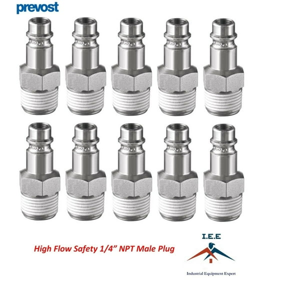 10 Pack Prevost 1/4" NPT High Flow Safety Tapered Male Thread Plug ERP 076251