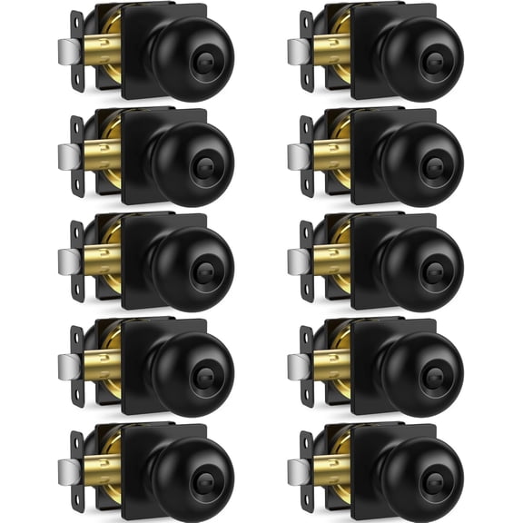 10 Pack Privacy Door Knobs Interior, Matte Black Keyless Door Locks for Bedrooms Bathrooms - ANSI Grade-3 Certified Square Modern Locking Doorknob - Round Door Knob with Lock, Heavy Duty