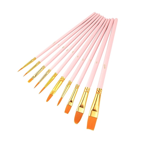 10 Pack Professional Multi-Size Paint Brushes Set, Synthetic Nylon Art Brushes With Wooden Handles For Watercolor Acrylic Oil Miniature DIY Craft Painting