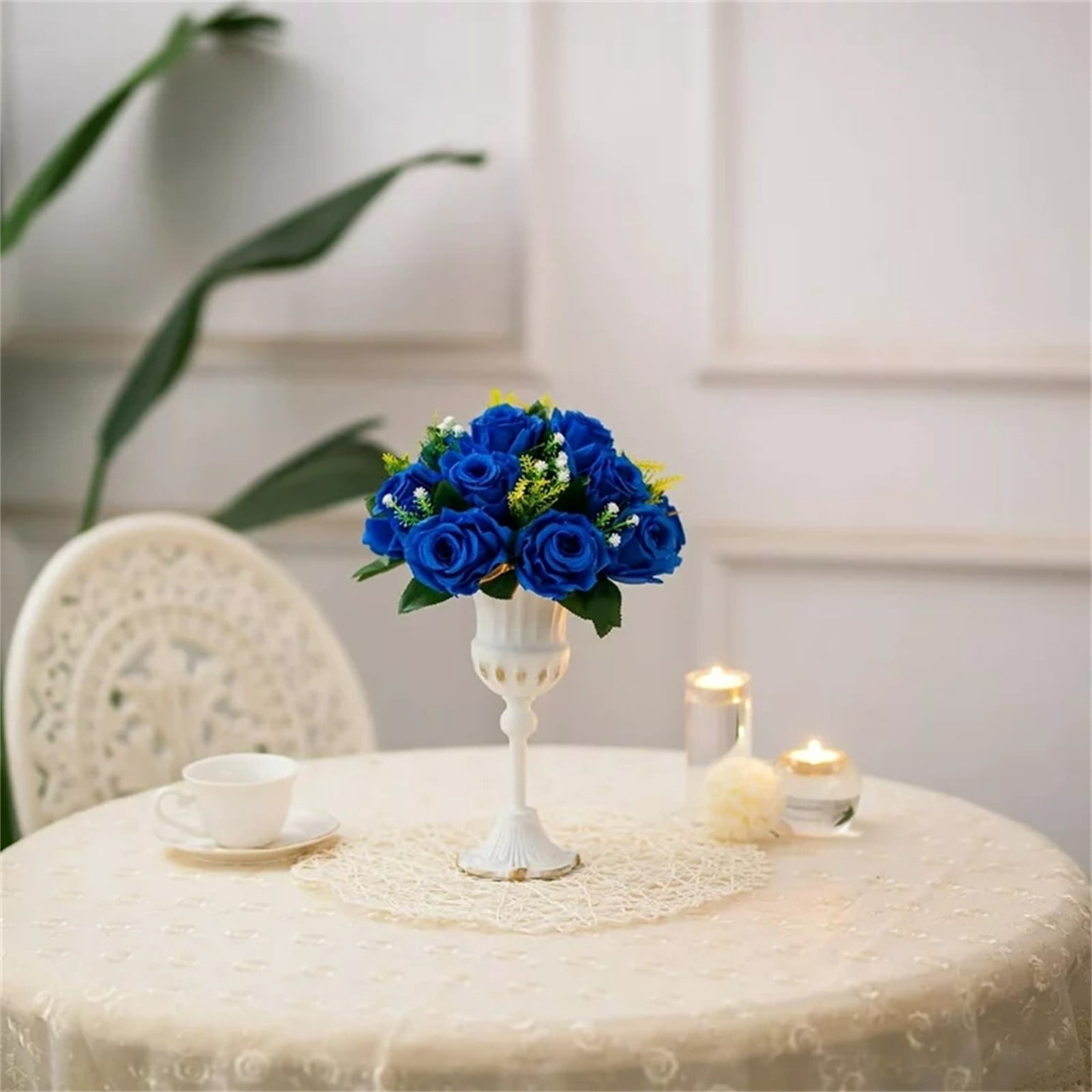 10-Pack Pure Sapphire Blue Artificial Flowers – Miyuadkai Simulation Silk Flowers for Wedding Car Staircase Decoration, Main Table Centerpiece Floral Props