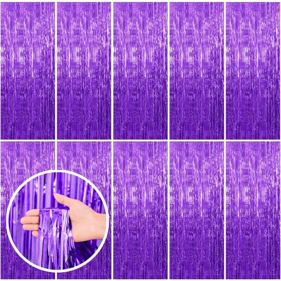 10 Pack Purple Backdrop Tinsel Streamers Foil Fringe Backdrop Party Decorations Purple Backdrop Curtain Birthday Graduation Bachelorette New Year Party Decorations